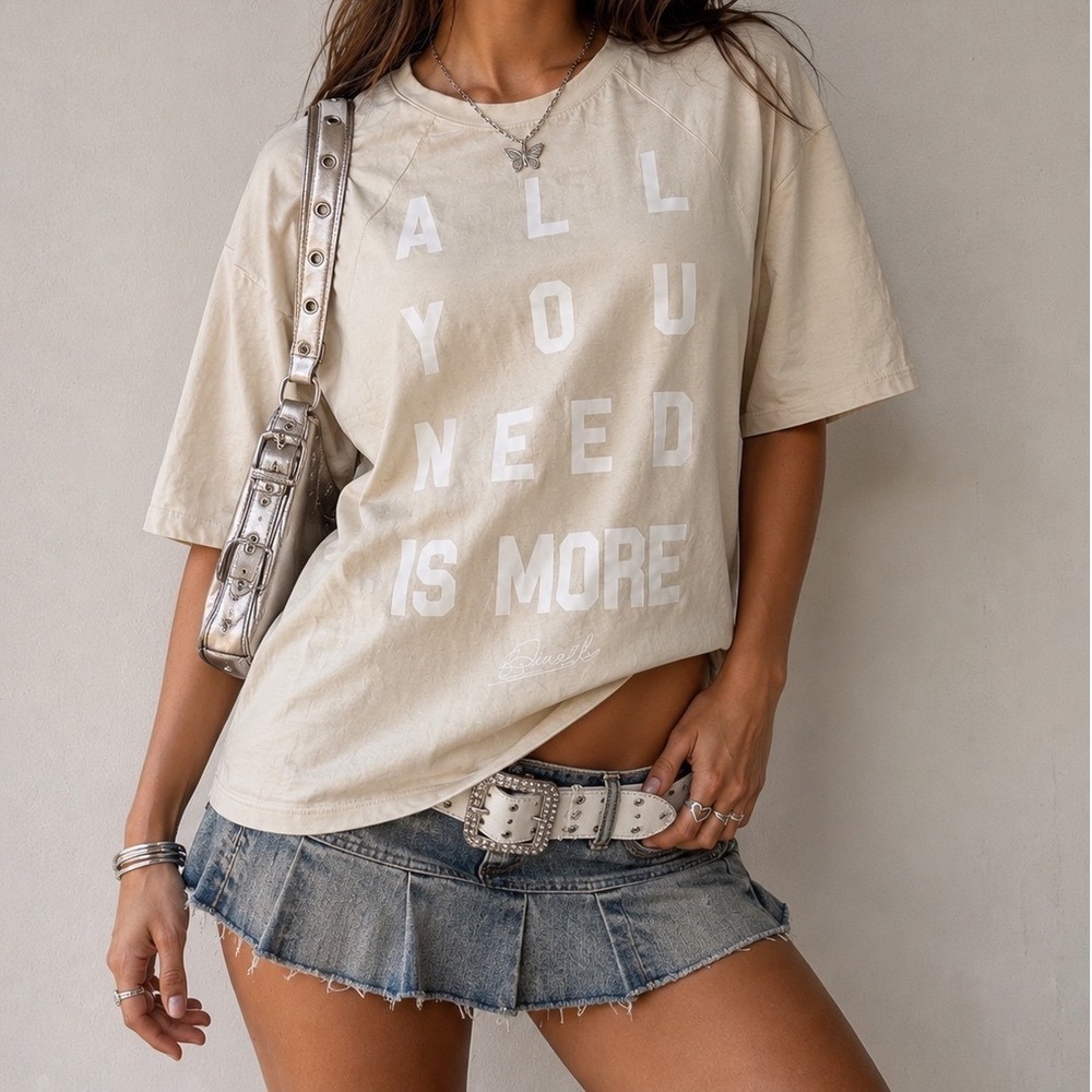 Diesel Graphic Tee Cream Beige Oversized All You Need Is More Cotton Shirt S aa